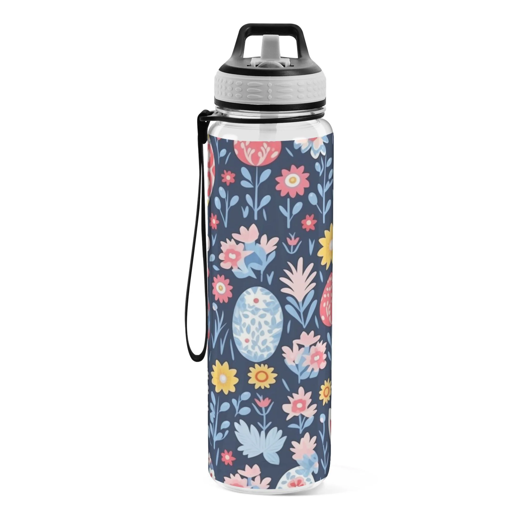 Easter Eggs Floral 32oz Sports Water Bottles Leakproof Tritan Bottle with Straw BPA Free Clear Bottle for Fitness Gym Outdoor Cycling