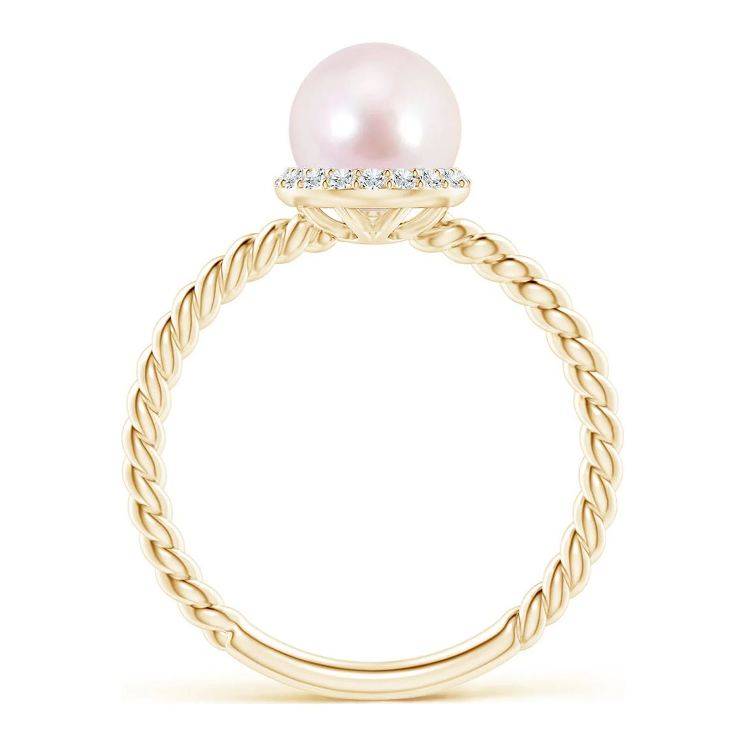 ANGARA Akoya Cultured Pearl & Diamond Halo Ring for Women, Girls in 14K Yellow Gold, Ring Size- 6 (Stone Grade: Heirloom-AAAA, Size: 7mm) June Birthstone Jewelry Gift for Her Birthday, Engagement