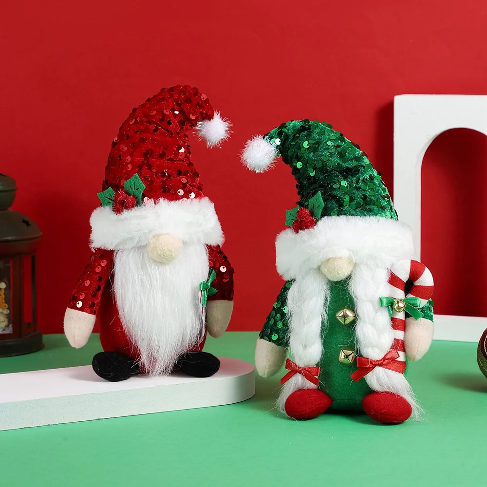 2Pcs Christmas Dolls Sequin Hat Gnome Faceless Doll Festival Dolls Plush Handmade Faceless Doll Ornaments Home Party Decor