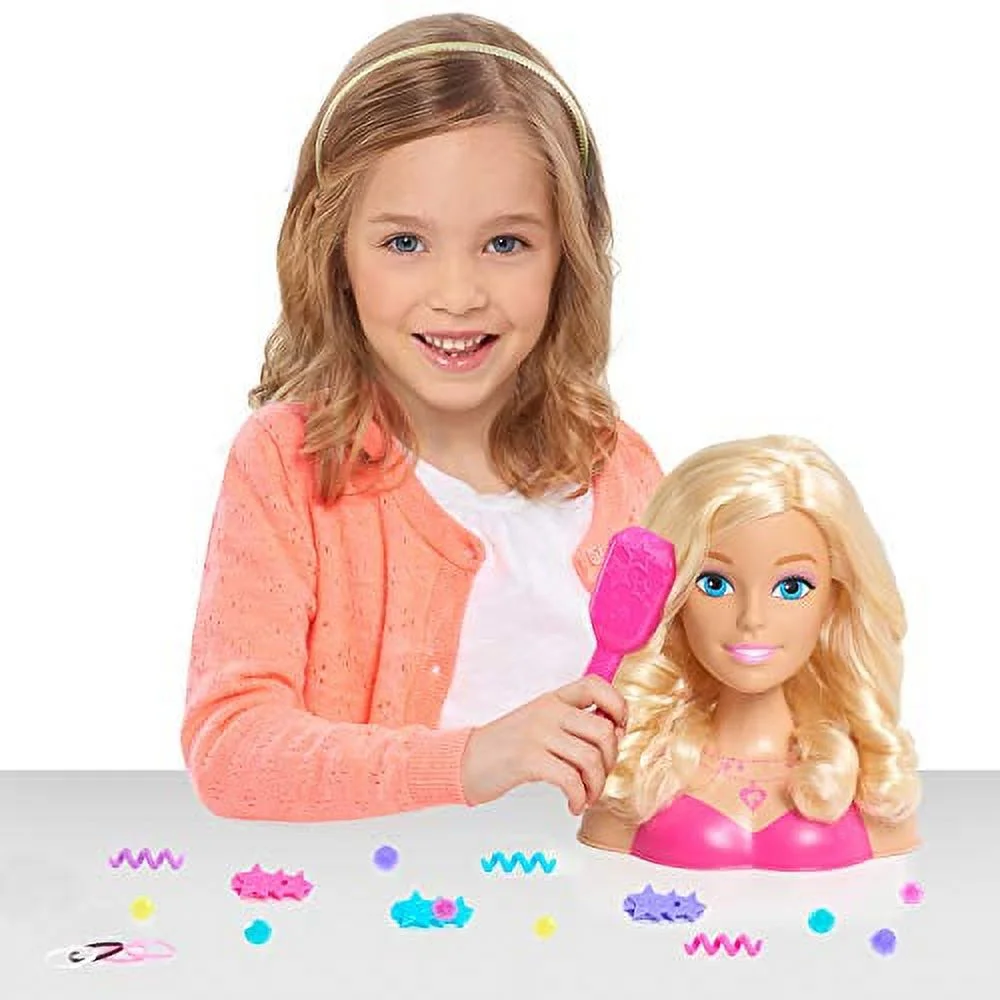 Barbie Fashionistas 8-Inch Styling Head, Blonde, 20 Pieces Include Styling Accessories, Hair Styling for Kids, by Just Play