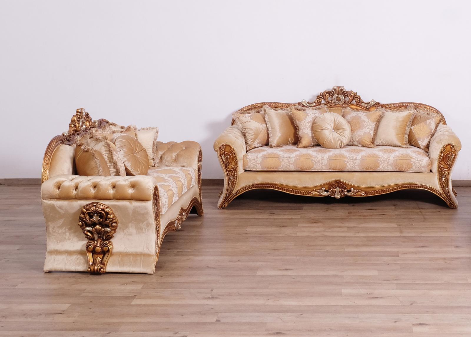 Royal Luxury Gold & Brown EMPERADOR II Sofa Set 2Pcs EUROPEAN FURNITURE Classic