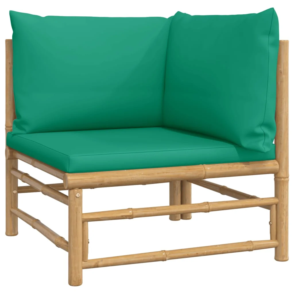 Htovila Patio Corner Sofa with Green Cushions Bamboo