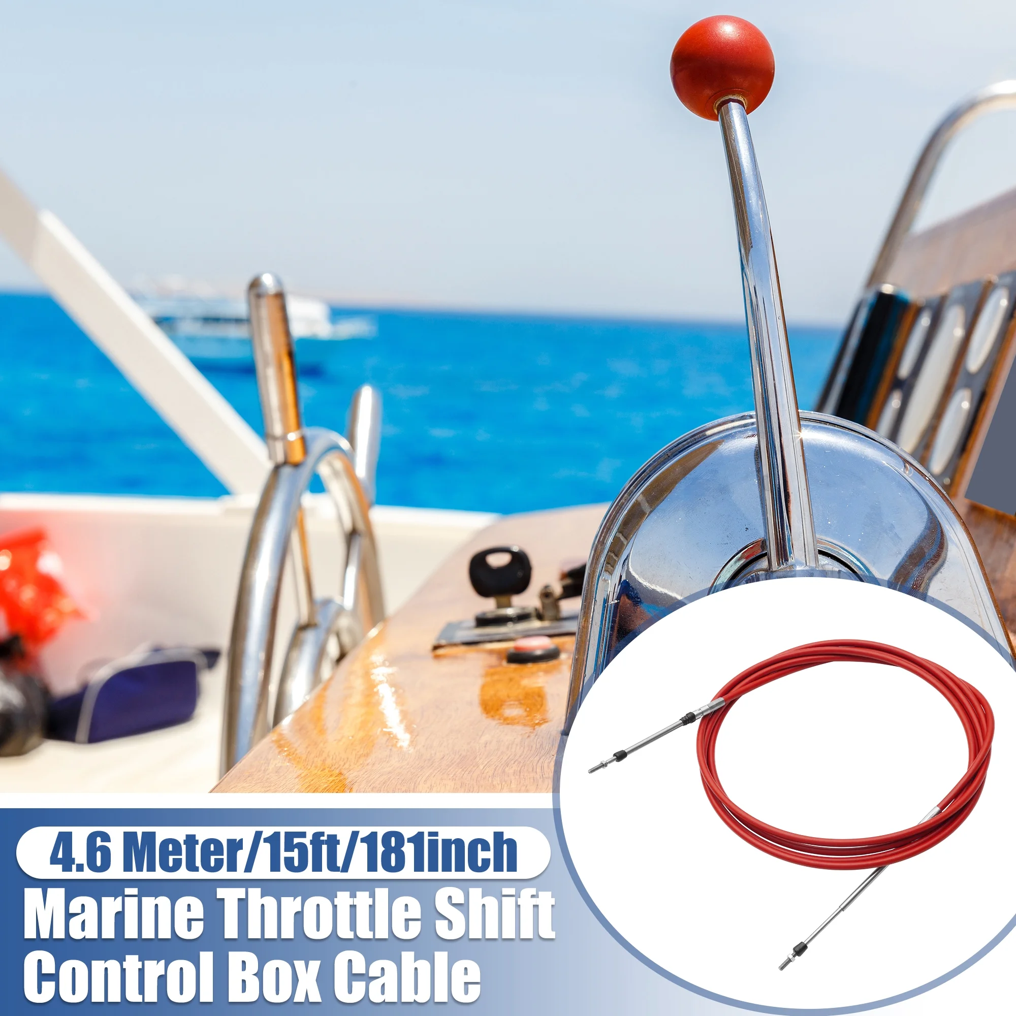 Unique Bargains 2pcs 15ft 4.6 Meter 181inch Marine Throttle Shift Remote Control Box Cable for Outboard Engine Boat Red