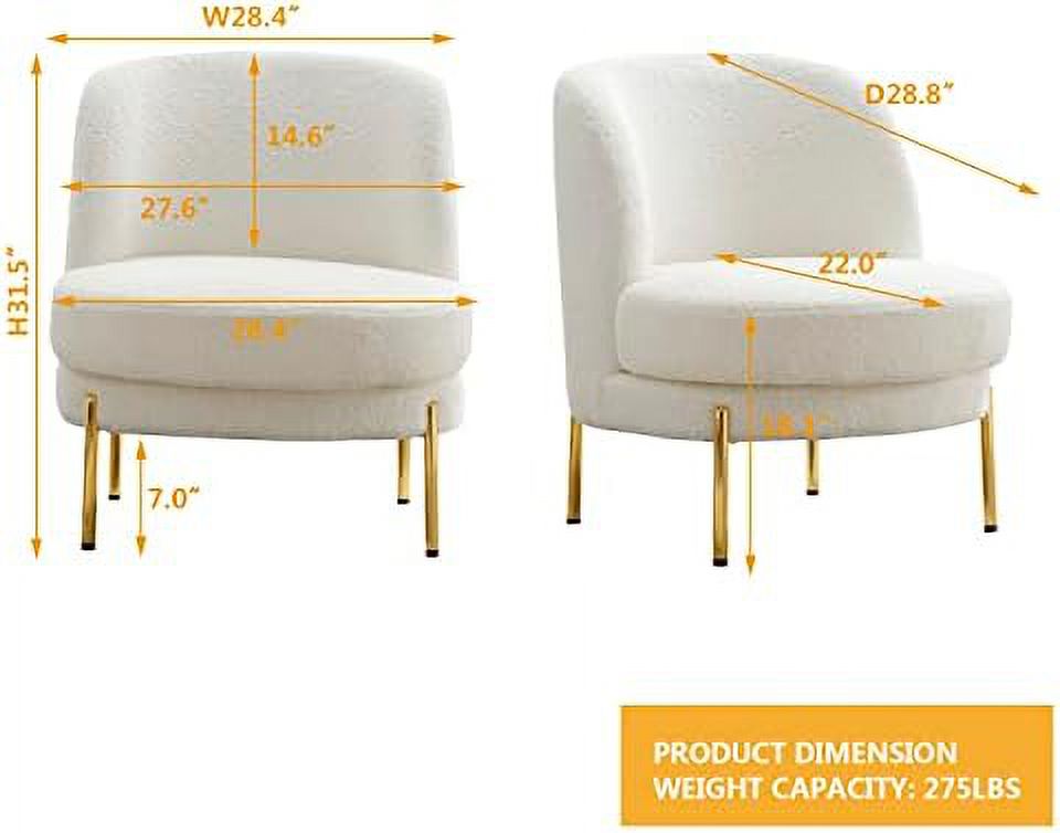 TJUNBOLIFE Modern Sherpa Accent Chair  Teddy Fabric Upholstered Single Sofa Chair  Armless Slipper Chair with Golden Metal Legs  Comfy Boucle Chair with Curved Backrest for Living Room Be