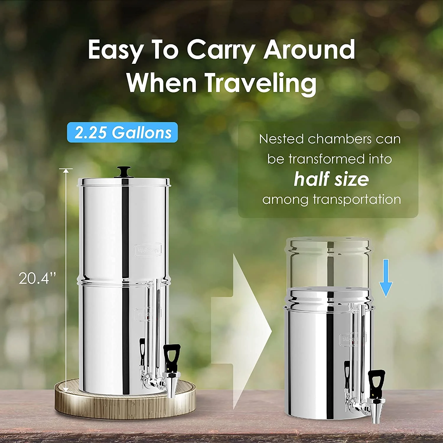 Waterdrop WD-TK-F Gravity-fed Water Filter System, 2.25-gallon Stainless-steel System, with 4 Filters, Metal Water Level Spigot, Reduces up to 98.95% of chlorine&Bad Taste-King Tank Series