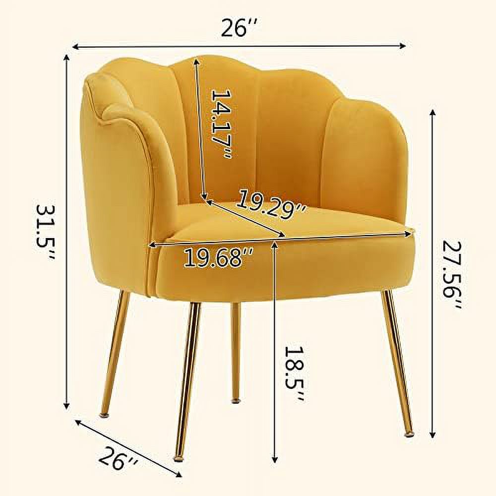 TJUNBOLIFE Modern Velvet Accent Barrel Chairs Shell Shape Chairs Comfy Upholstered Vanity Chairs Armchair Dining Chairs with Golden Metal Legs Desk Chair Makeup Chairs for Living Room (Ye