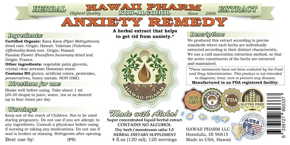 Anxiety Remedy Glycerite, Kava Kava (Piper Methysticum) Dried Root, Valerian (Valeriana Officinalis) Dried Root, Passion Flower (Passiflora Incarnata) Dried Leaf Alcohol-Free Liquid Extract,
