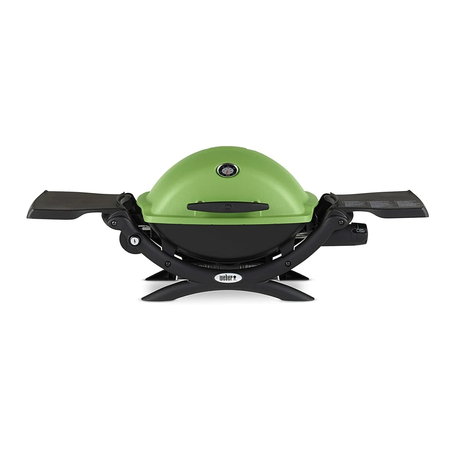 Weber Q 1200 Liquid Propane Grill (Green) with Adapter Hose and Grill Cover
