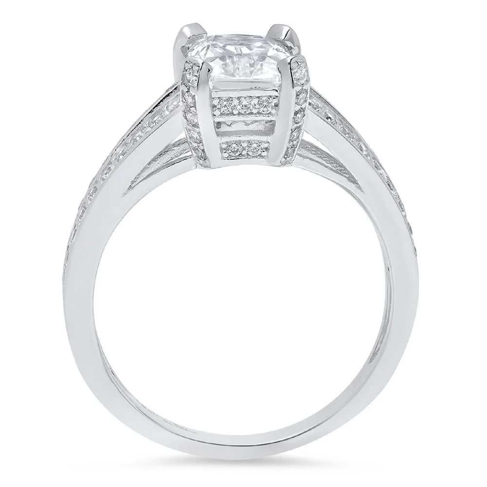 2.45 ct Emerald Cut Genuine Cultured Diamond VS1-VS2 J-K 18K White Gold Promise Wedding Statement Engagement Designer Ring size 4