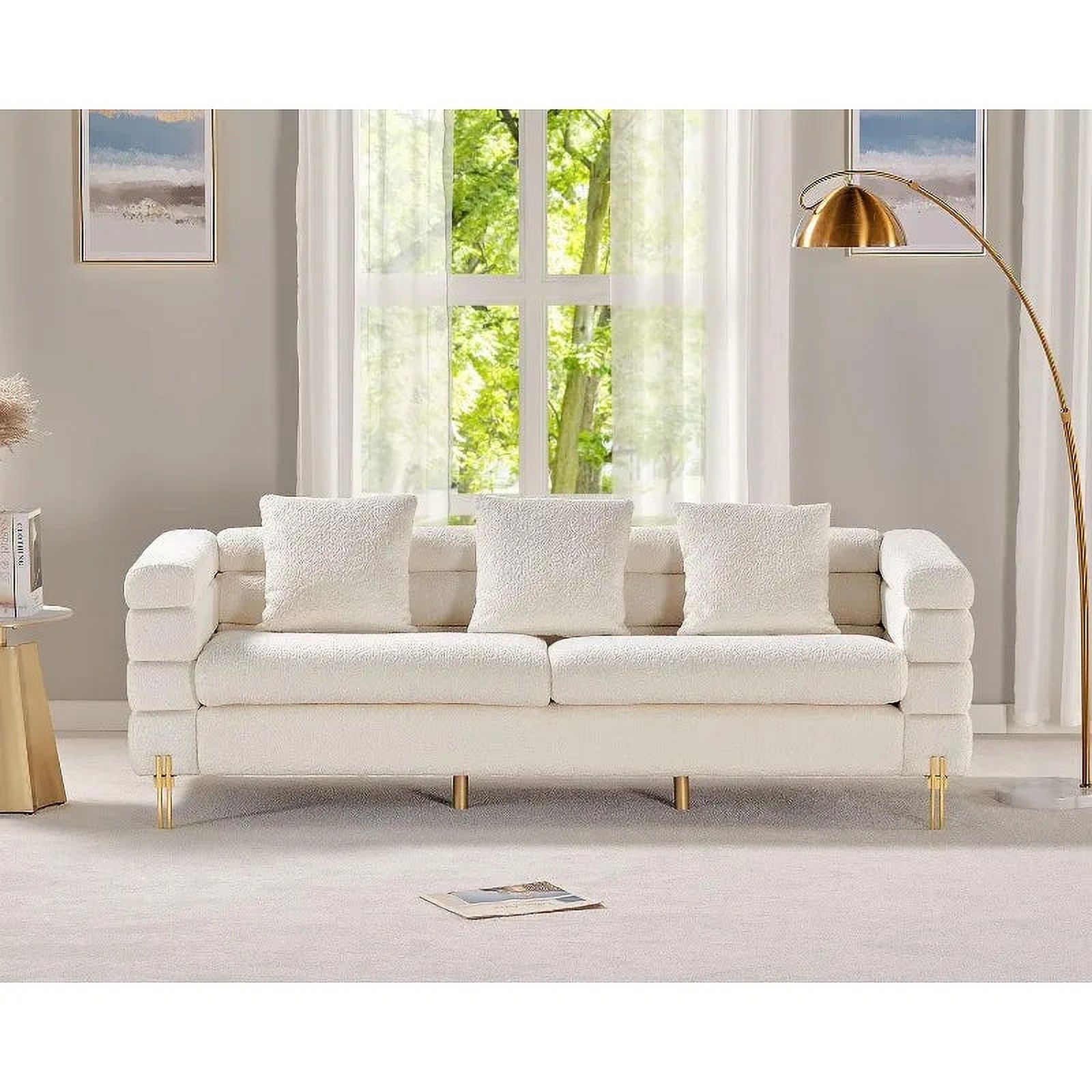 AMERLIFE Sofa, Oversized Sofa- 85 inch, 3 Seater Sofa Comfy Sofa for Living Room- White Deep Seat Sofa, Boucl&eacute; Couch