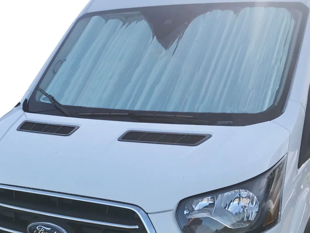 HeatShield, The Original Windshield Sun Shade, Custom-Fit for Ford Transit Van (Cargo) w/ Sensor 2015, 2016, 2017, 2018, 2019, 2020, Silver Series