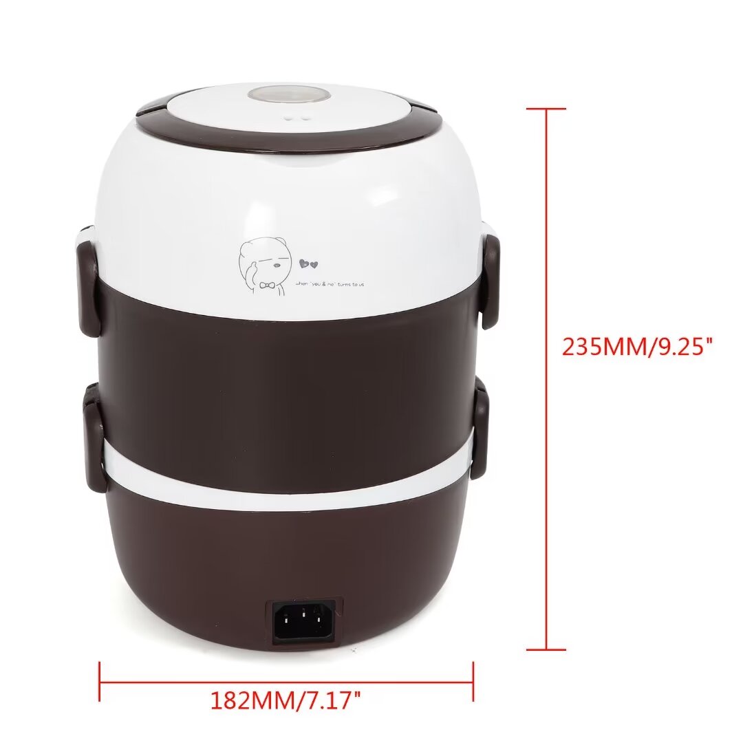 OUKANING Lunch Box Portable 3 Layers 2L Electric Lunch Box Steamer Pot Rice Cooker Stainless Steel Portable Lunch Box