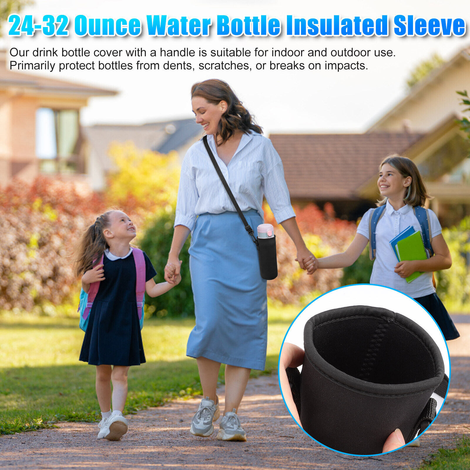 2Pcs Insulated Water Bottle Bags Cover Adjustable Shoulder Strap Carrier Holder