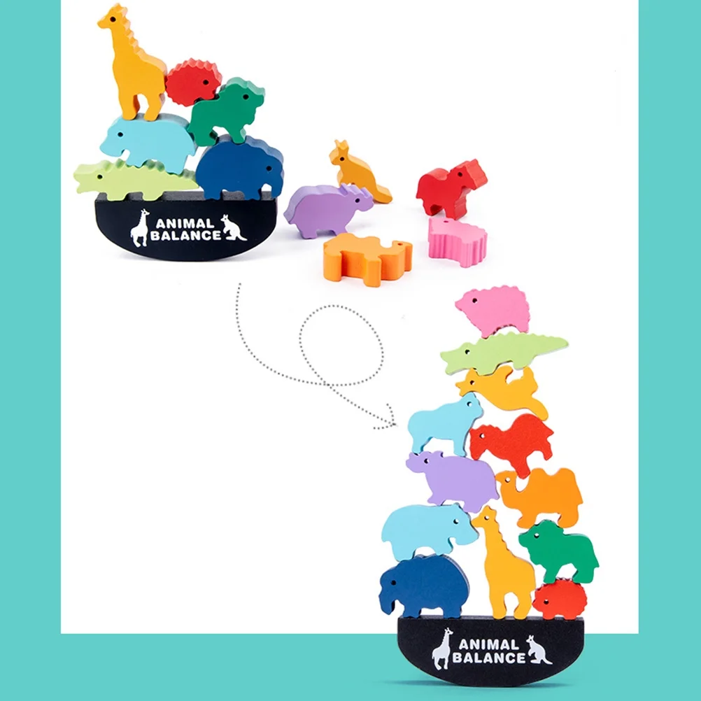 NUOLUX 1 Set Animal Pattern Design Kids Wooden Building Blocks Kids Stacking Games Toy Early Learning Toy for Kids Toddlers Children