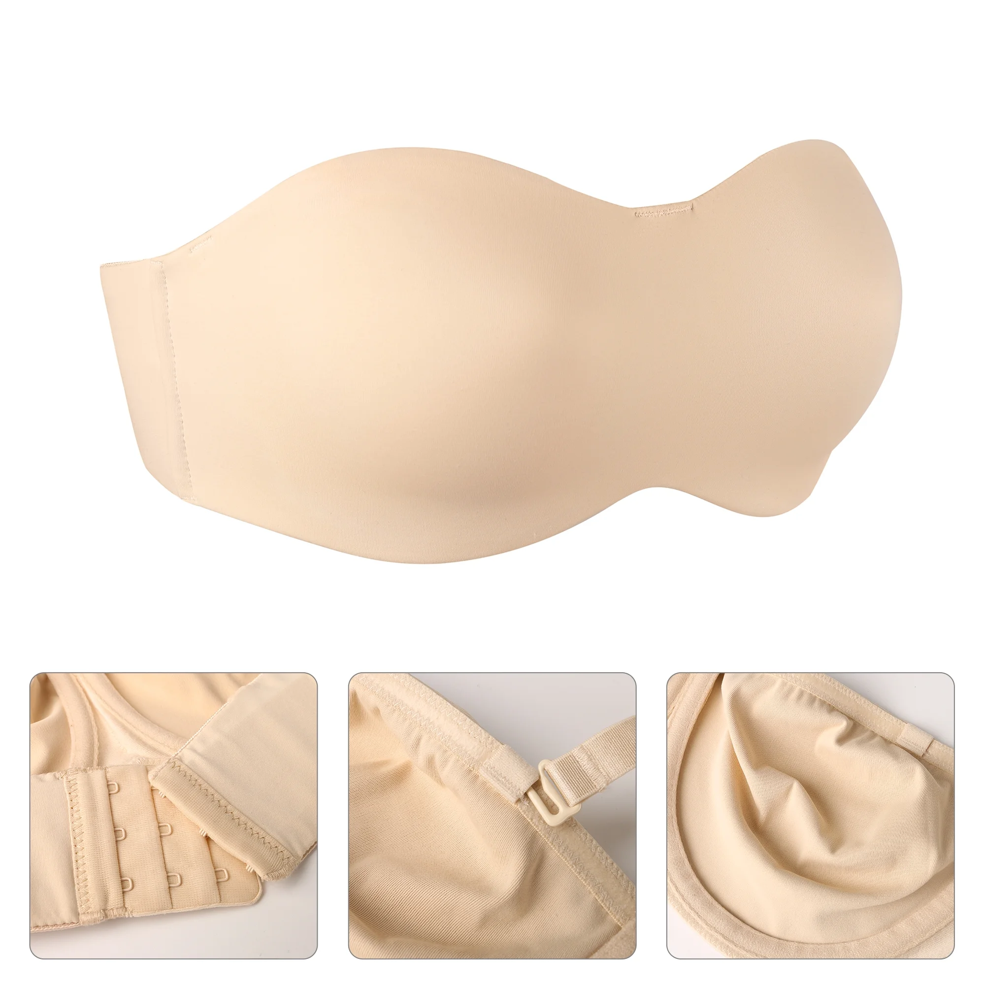 Exclare Women's Seamless Bandeau Unlined Underwire Minimizer Strapless Bra for Large Bust(Beige,44DD)