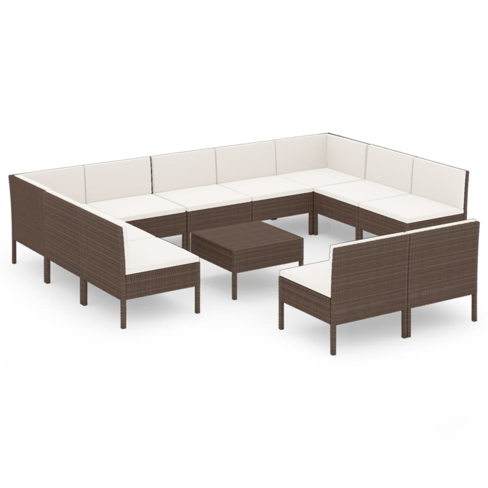 Anself 12 Piece Garden Conversation Set Cushioned 2 Corner Sofa and 9 Middle Sofas with Coffee Table Brown Poly Rattan Sectional Outdoor Furniture Set for Patio, Backyard, Patio, Balcony