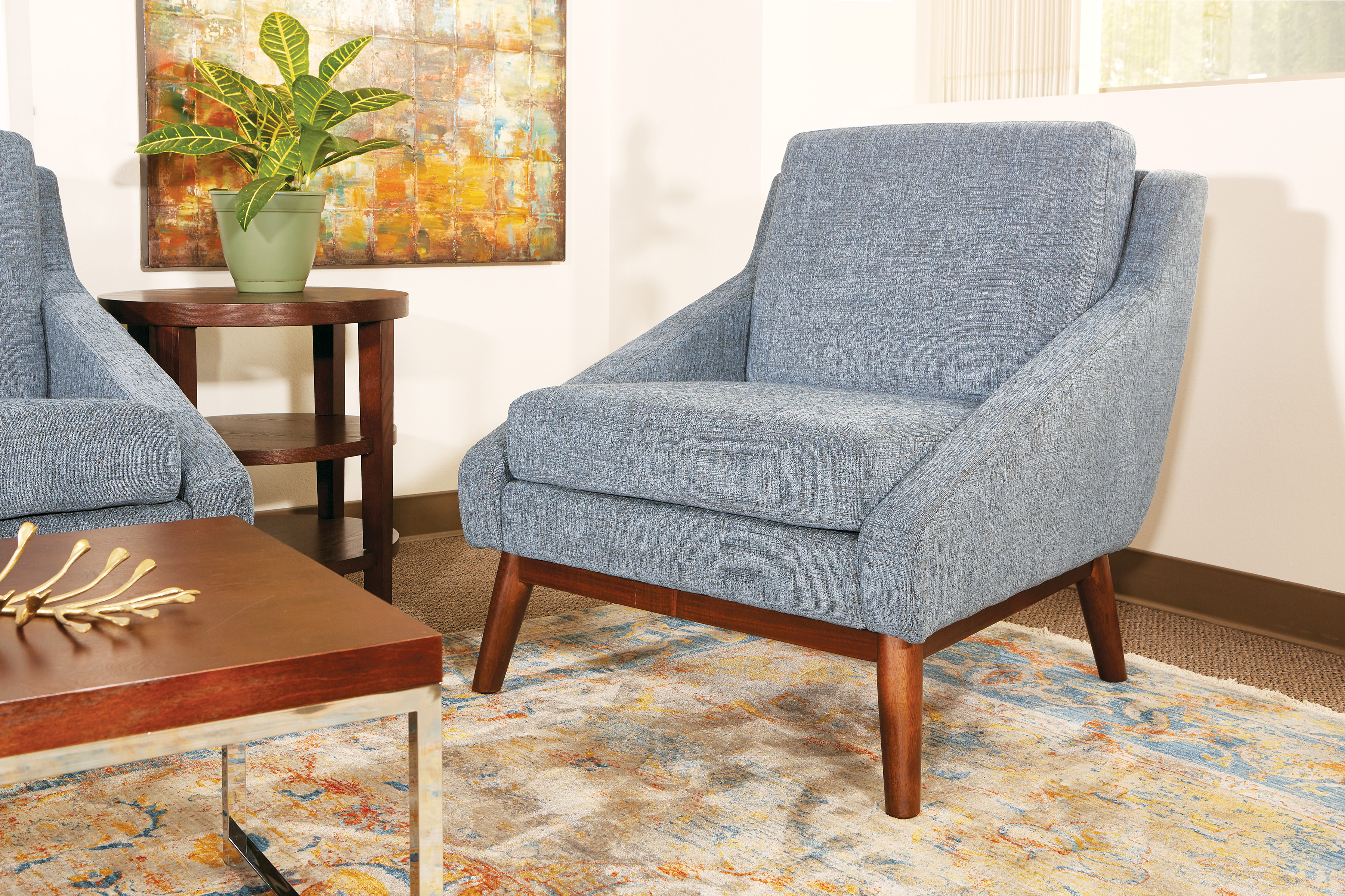 Office Star Products Davenport Chair in Navy Fabric with Coffee Legs K/D