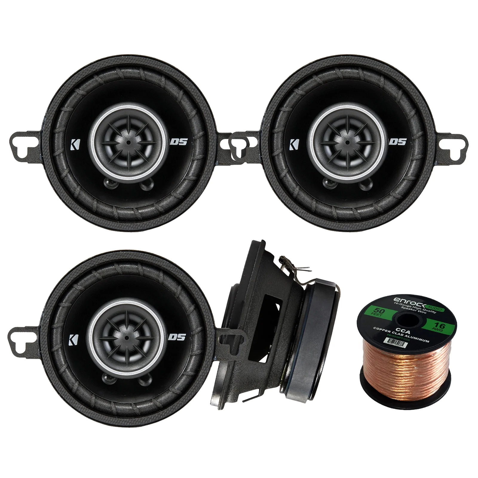 Car Audio Package: 4 x Kicker 43DSC3504 3-1/2-Inch 3.5-Inch 30W 2-Way Speakers DSC35 DS35 Coax, Enrock Audio 16-Gauge 50 Foot Speaker Wire
