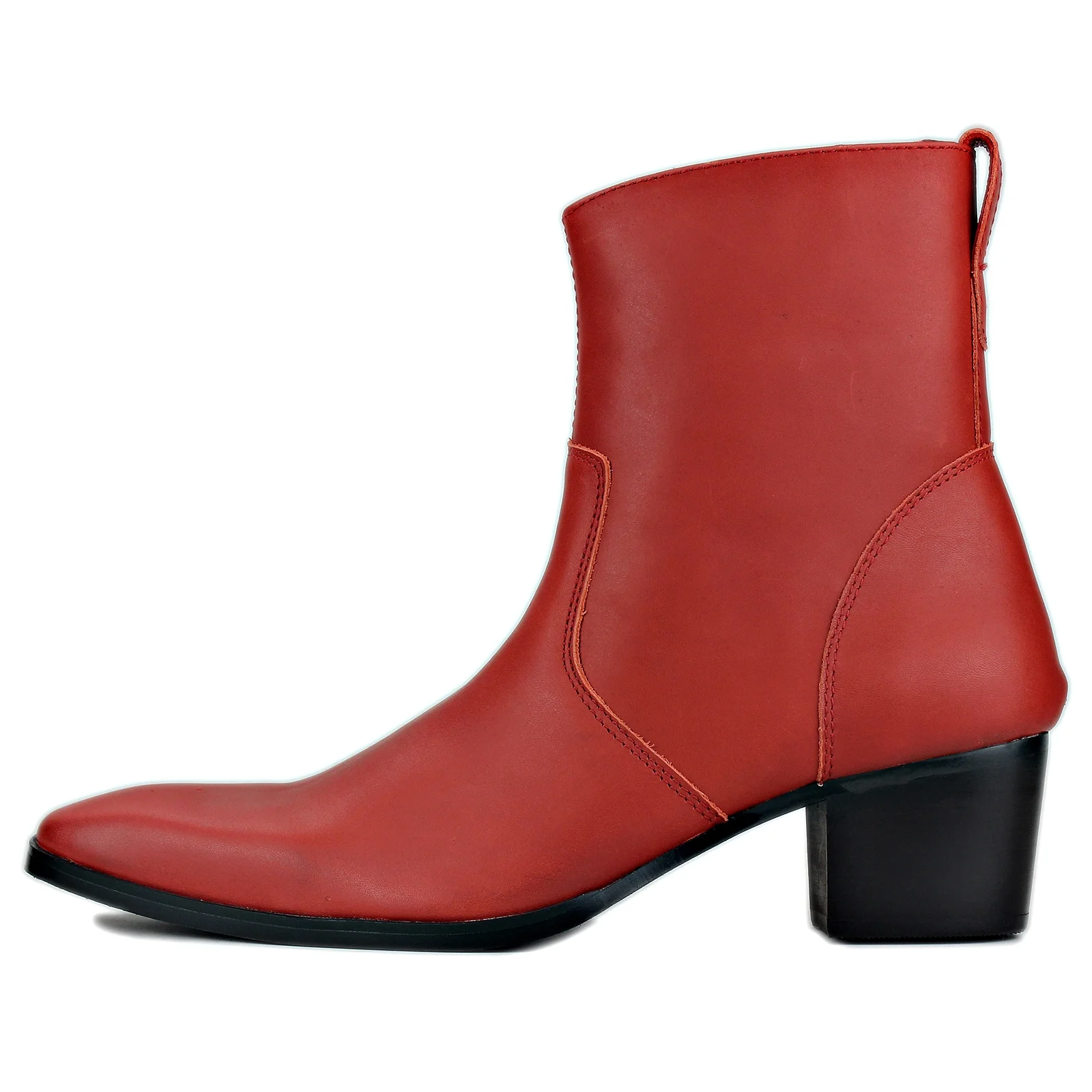 OSSTONE Dress Boots Chelsea Designer Boots for Men Zipper-up Leather Casual Heel Shoes JY048-Red-7 Red