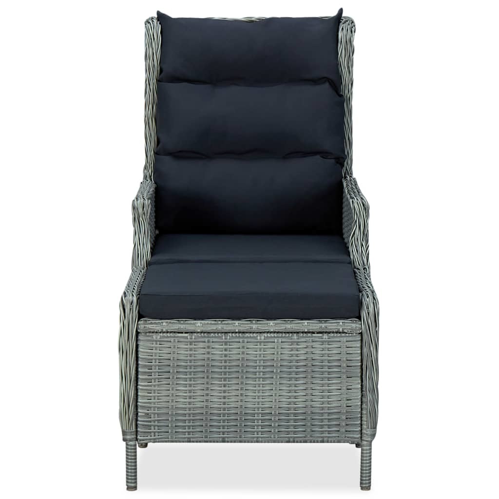 vidaXL Reclining Patio Chair with Footstool Poly Rattan Light Gray