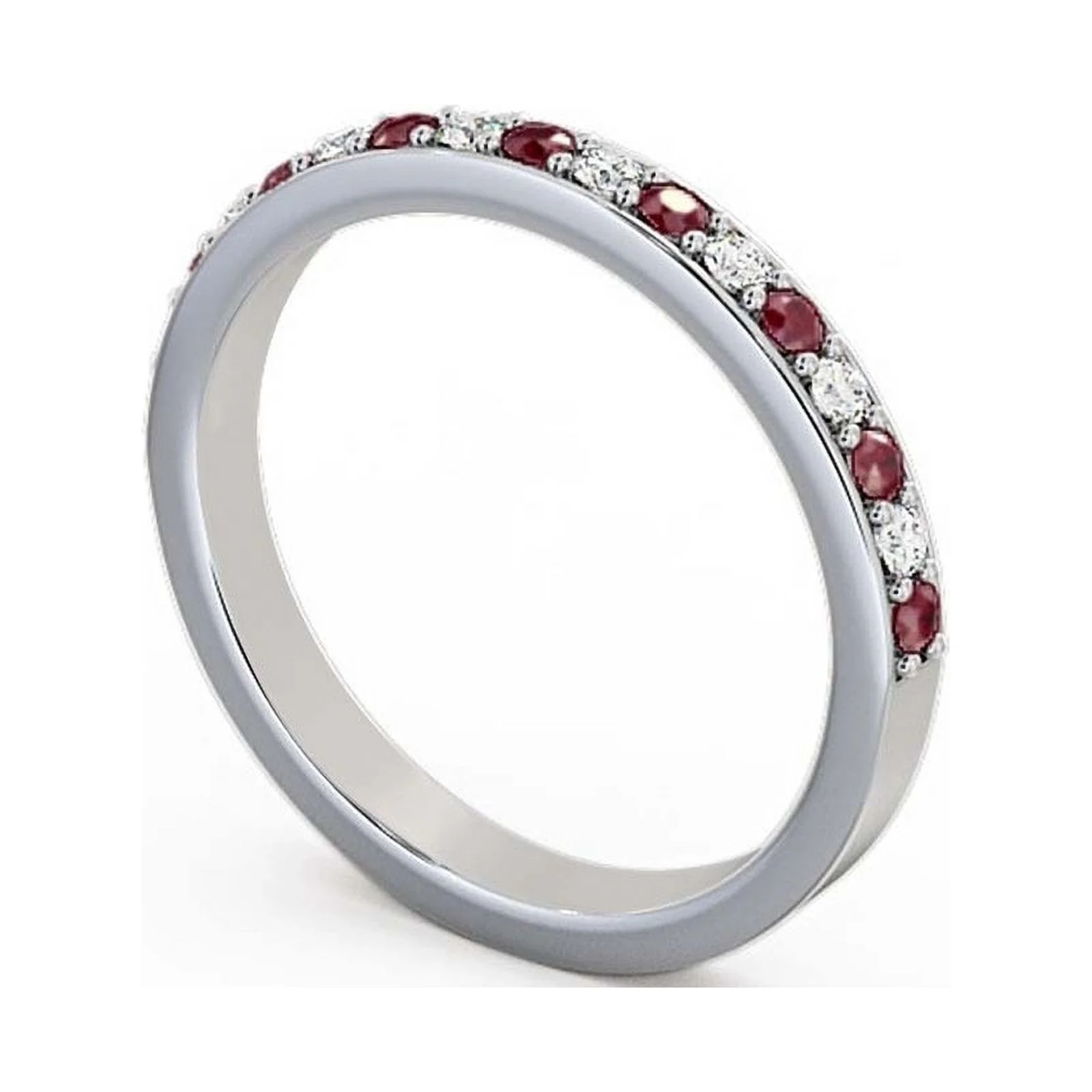 0.34 Ct Round Brilliant Cut Genuine Diamond Ruby Gemstone Unique Half Eternity Band for Women 14K White Gold Size 10.5