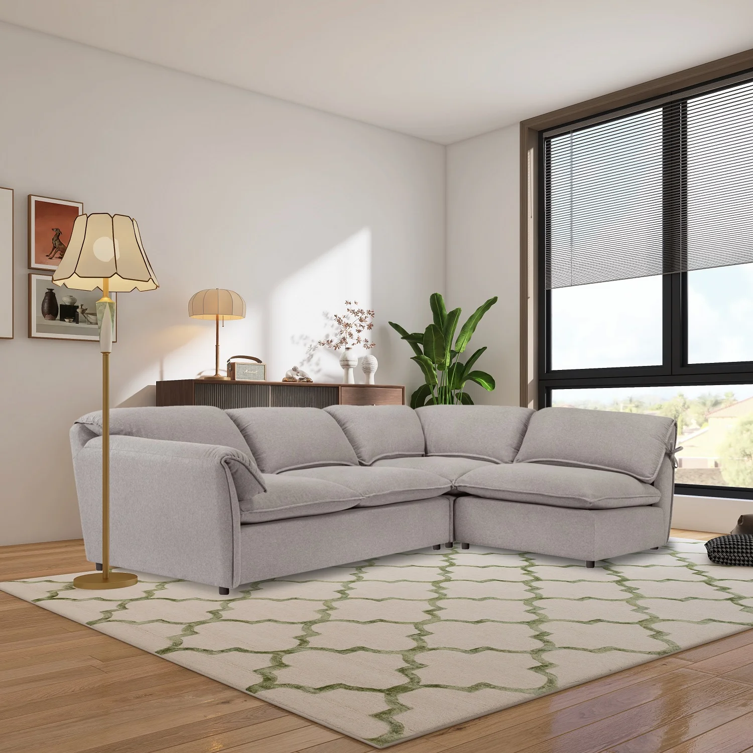 L-Shaped Sectional Sofa with Down Feather Filled-in Right Hand Facing with Chaise Soft and Comfortable Fashion, Grey，Included Chaise and Loveseat