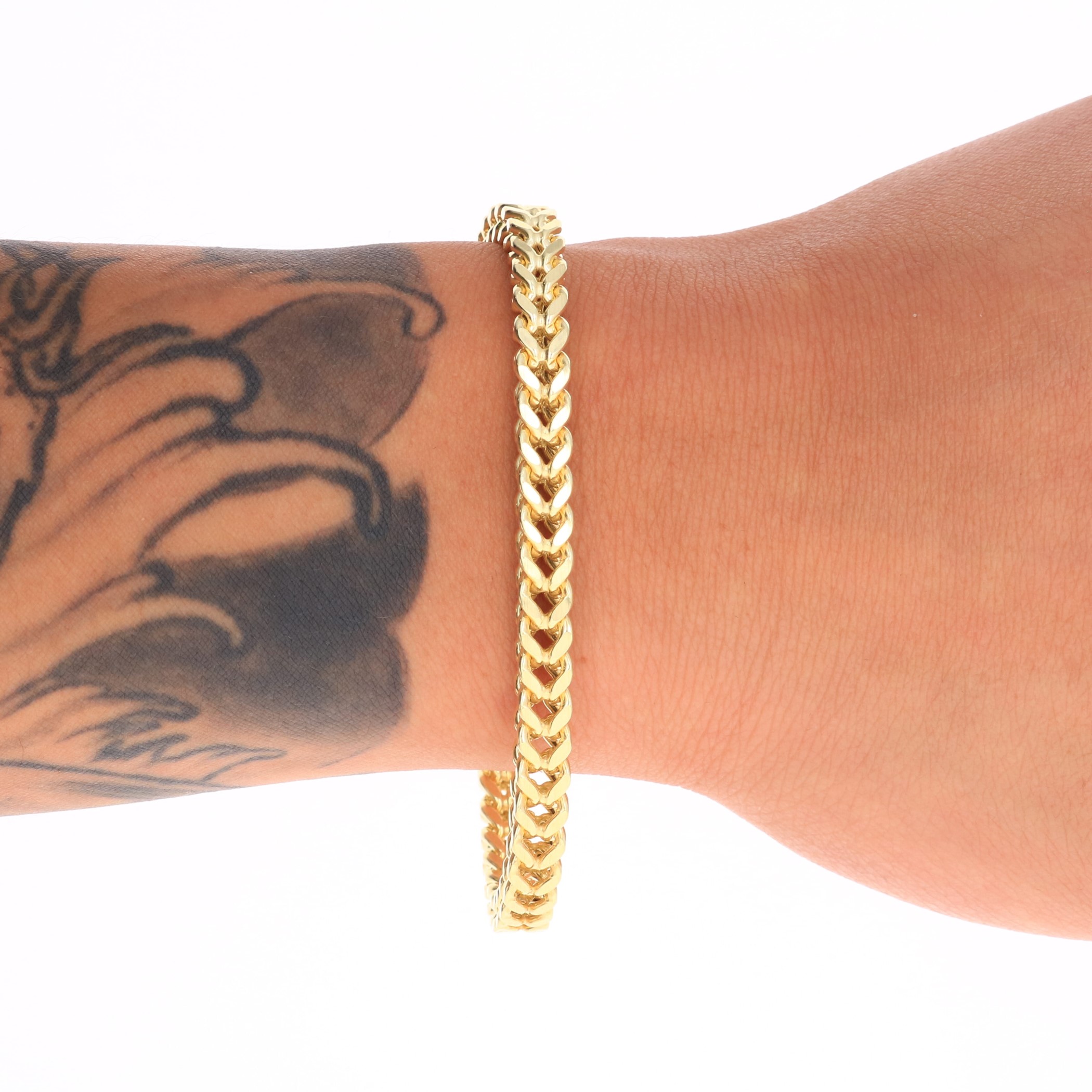 Nuragold 10k Yellow Gold 5mm Franco Chain Box Square Wheat Bracelet, Mens Jewelry 7.5