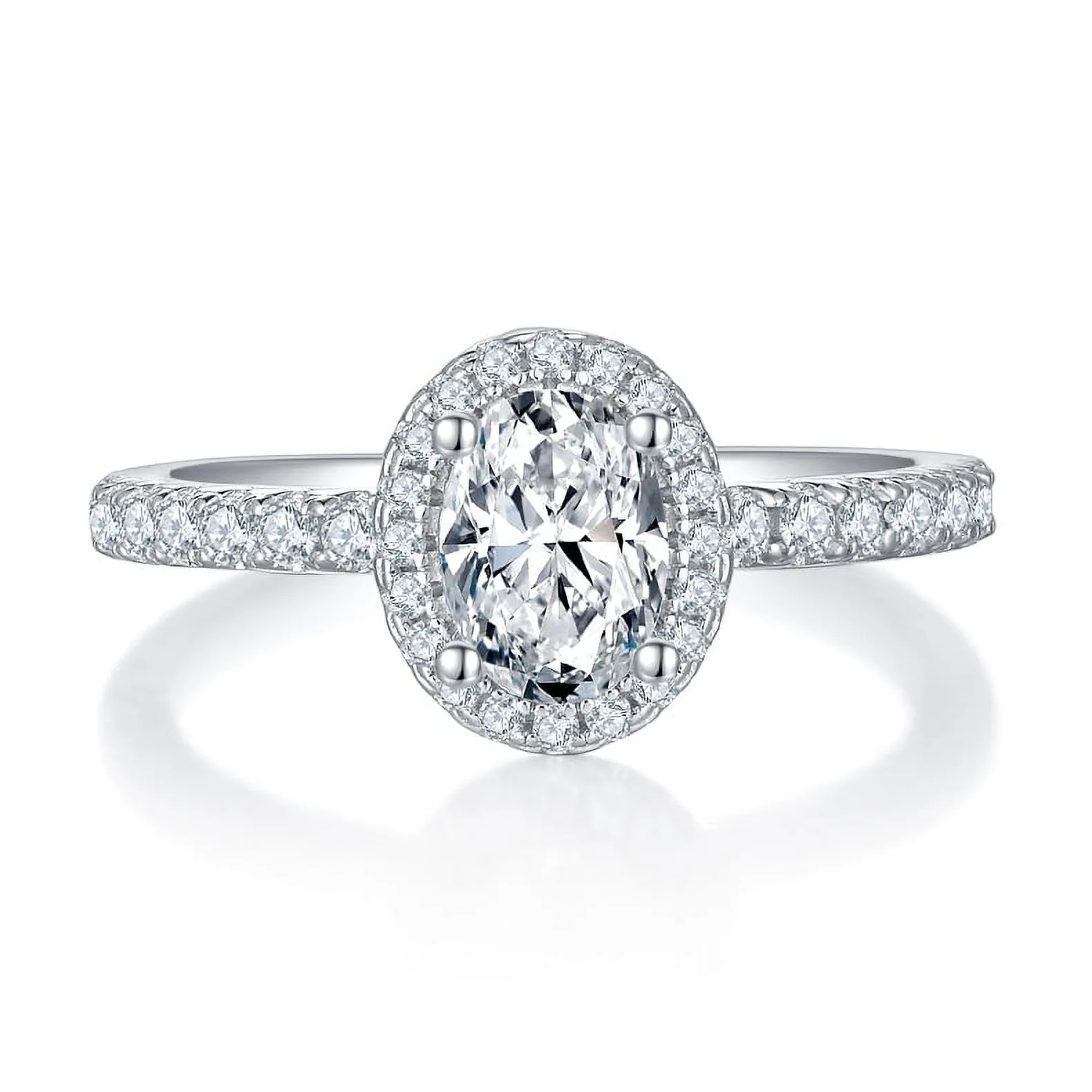 1Carat Pear Cut Moissanite Engagement Ring Diamond Pave Halo Ring In 18K White Gold Plating Over Silver(D Color, VVS1 Clarity)