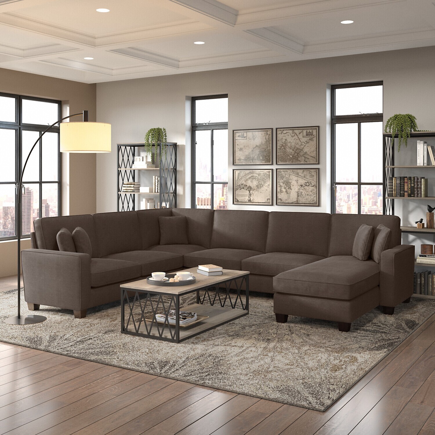 Maykoosh Global Glam 128W U Shaped Sectional Couch With Reversible Chaise Lounge