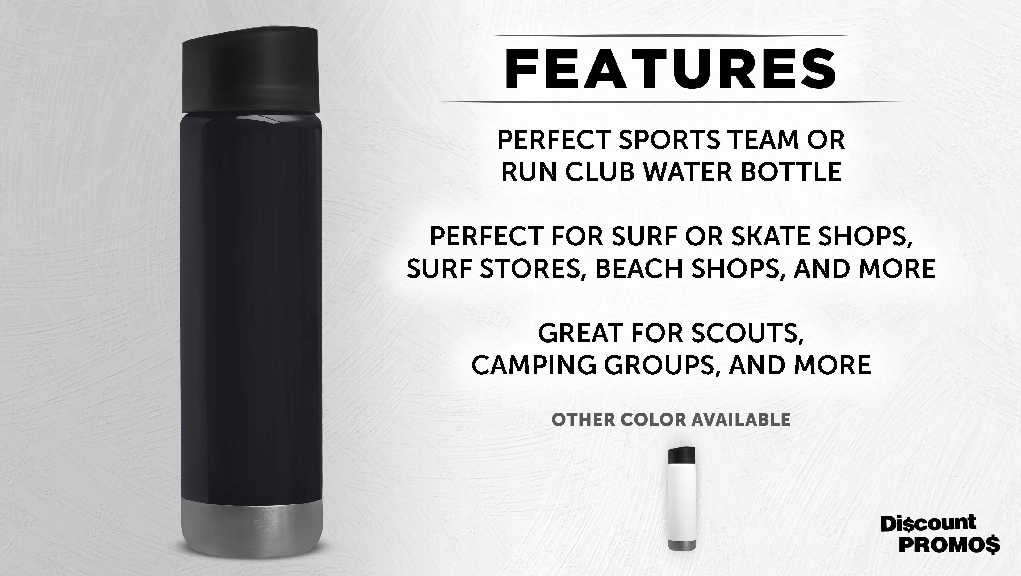 6 Slim Line PET Water Bottles Set, 25 oz. - Plastic, Single Wall, BPA Free - Black