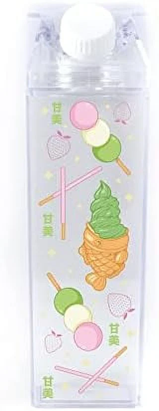japanese desserts kawaii milk carton water bottle 500ml 16.9oz clear
