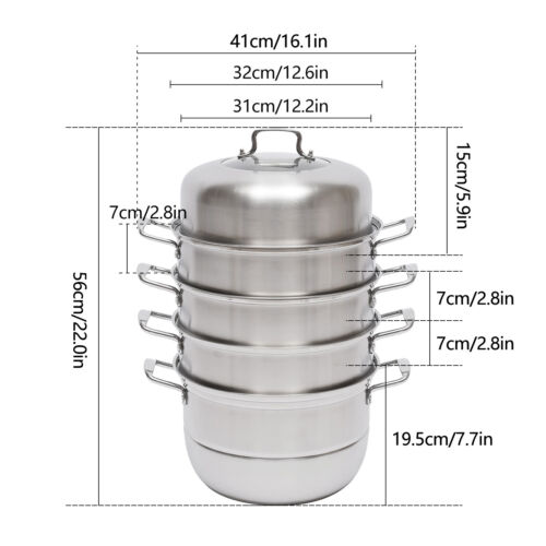 Stackable Stainless Steel Steamer Cooker Pot Glass Lid 5 layers large capacity