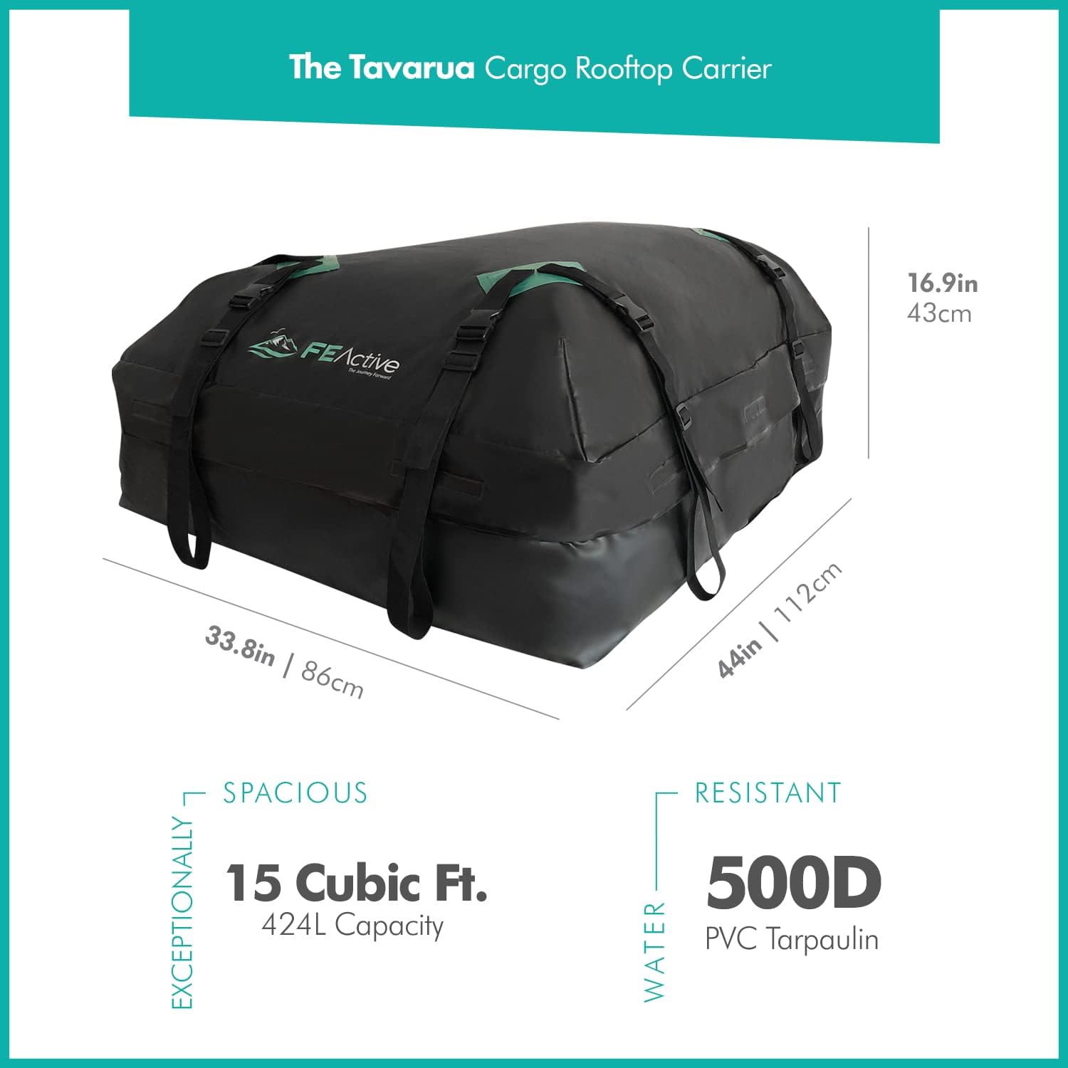 Cargo Rooftop Carrier - 100% Waterproof 15 Cubic ft. Roof Dry Bag Heavy Duty Car & SUV Roof Top Luggage Storage Cargo Carrier W Straps, Road Trips, Camping, Travel | Designed in California