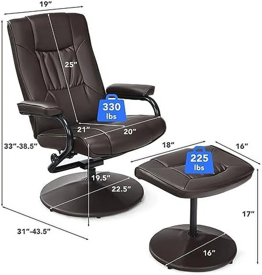 YZboomLife Recliner Chair with Ottoman  PU Leather Swivel Reclining Chair with Footrest Living Room Armchair Leisure Lounge Chair with Wrapped Base Grey