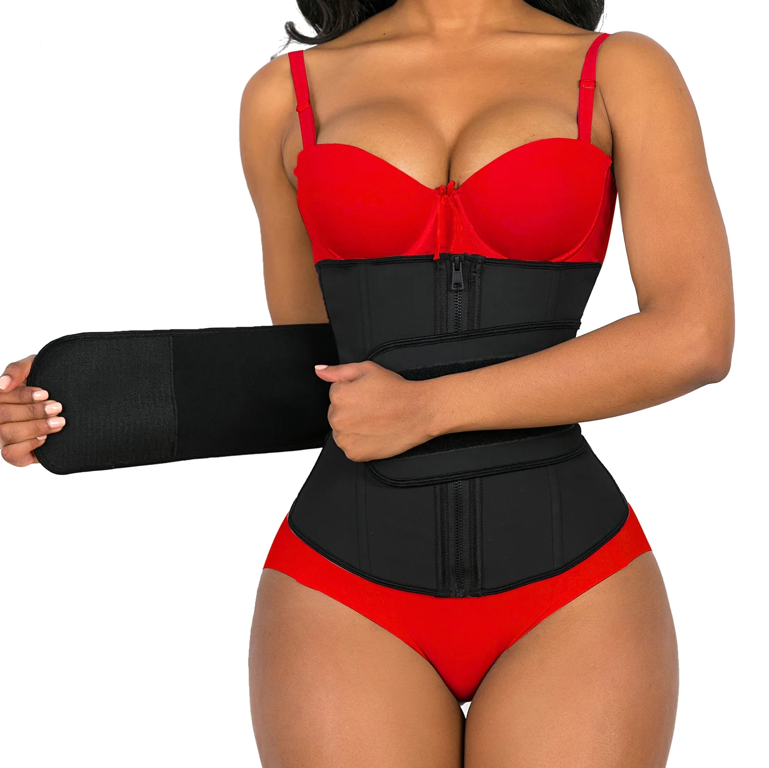 YIANNA Latex Waist Trainer for Women Jsculpt Double Sweat Trimmer Belt Workout Sport Girdle Black-L