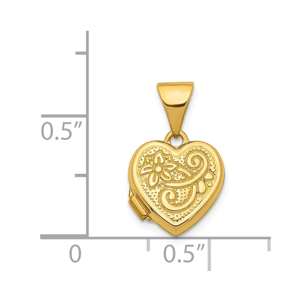 14k Engravable Gold 10mm Love Heart Locket Pendant Necklace Jewelry Gifts for Women - .6 Grams