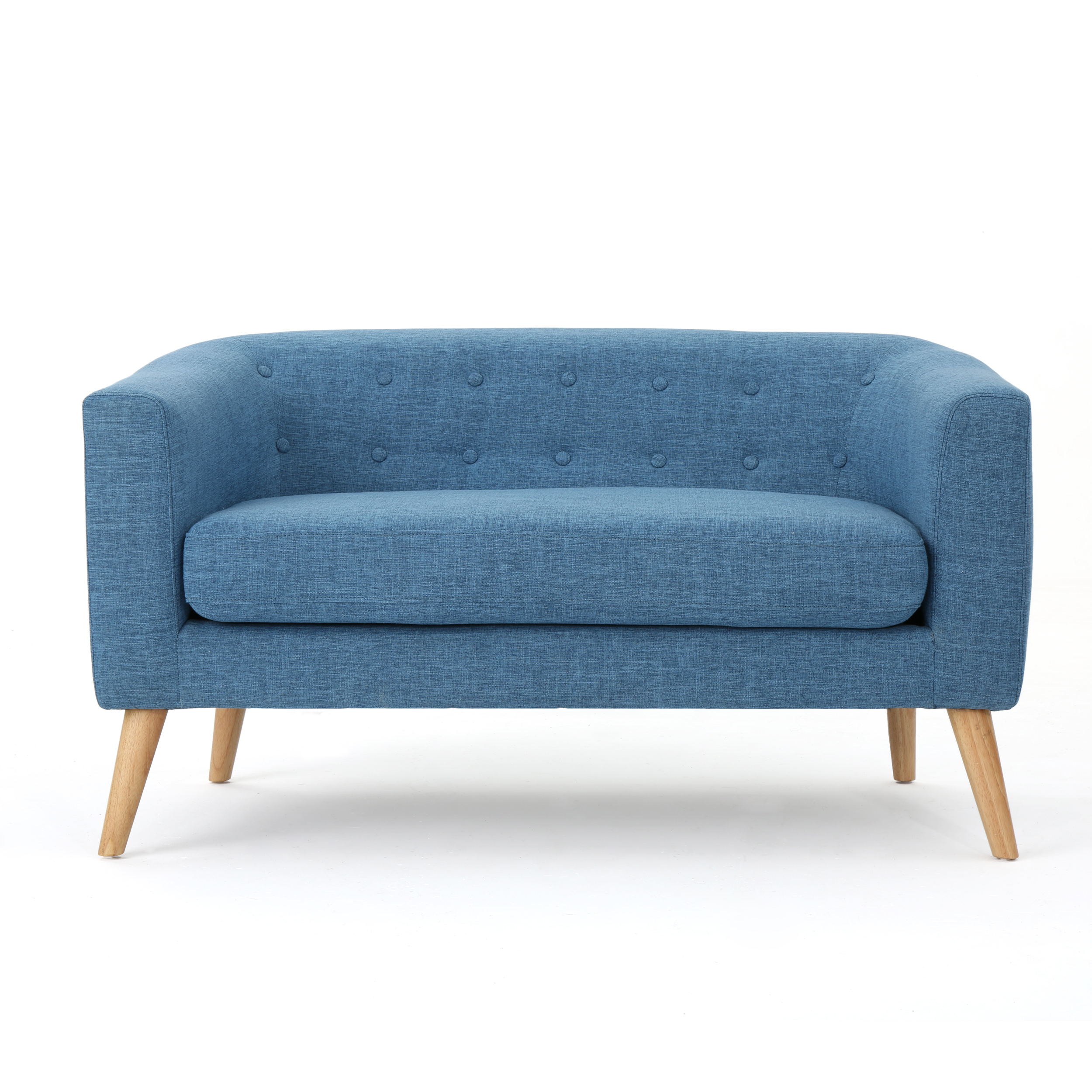 GDF Studio Brony Muted Blue Fabric Mid Century Modern Loveseat