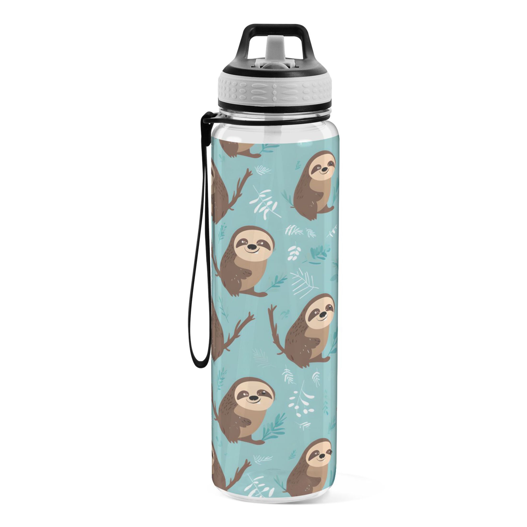 Sloth Cute 32oz Water Bottles with Straw Tritan Leakproof Sports Bottle BPA Free Clear for Fitness Gym Swimming Cycling