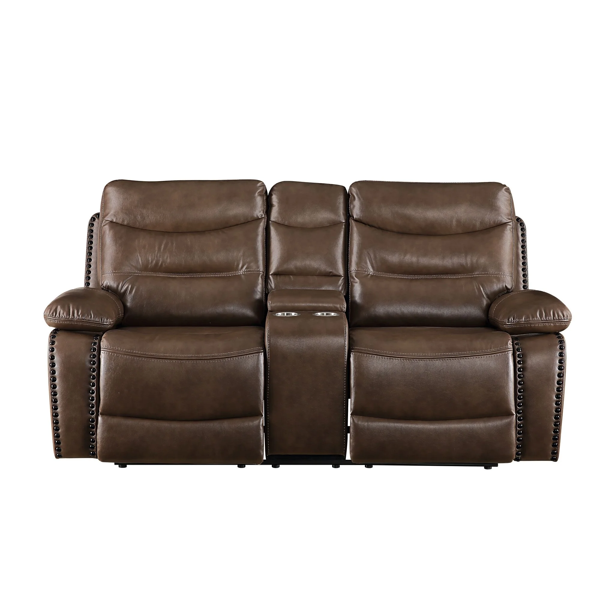 Benjara Motion Loveseat with Leatherette Upholstery and Tufted Seat, Brown
