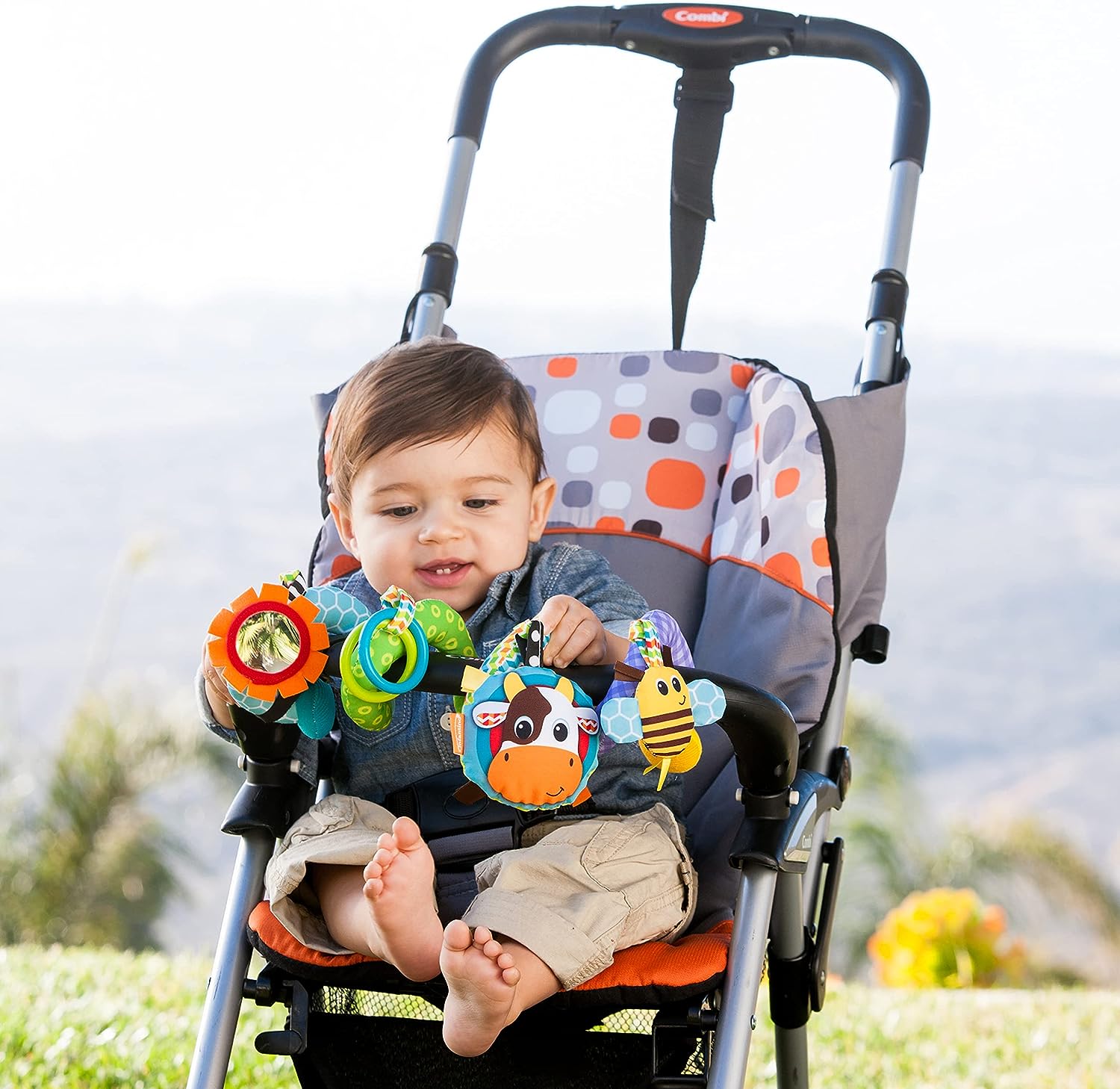 Infantino Stretch & Spiral Activity Toy - Textured Play Activity Toy for Sensory Exploration and Engagement, Ages 0 and Up, Blue Farm