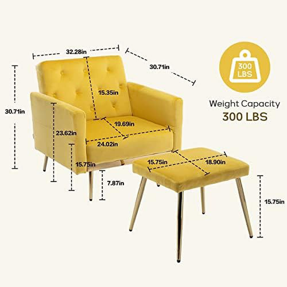 NLIBOOMLife Modern Velvet Single Sofa Chair with Ottoman  Accent Chair with Adjustable Armrests and Backrest  Button Tufted Lounge Chair  for Living Room  Bedroom (Olive Green)