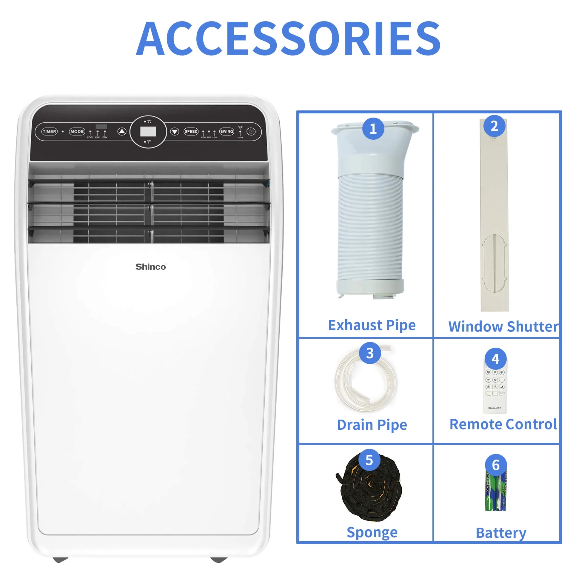 Shinco 7800BTU(12,000 BTU ASHRAE) Smart 3-in1 Portable Air Conditioner Cools Rooms to 400 sq.ft
