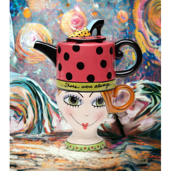 Ceramic Pretty Lady Thinking About Shoes Tea for One   Kitchen Decor Tea Party Decor Cafe Decor