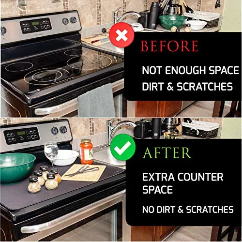 Larsic Stove Cover - Thick Natural Rubber Sheet Protects Electric Stove Top. Anti-Slip Coating, Waterproof, Heat Resistant, Foldable. Prevents Scratching, Expands Usable Space (32X21, B