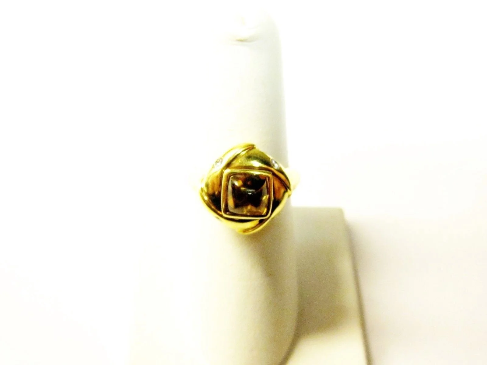 1.75 CT CITRINE SQUARE SHAPE CABOCHON .10 DIAMOND ROUND BRILLIANT ART DECO RING