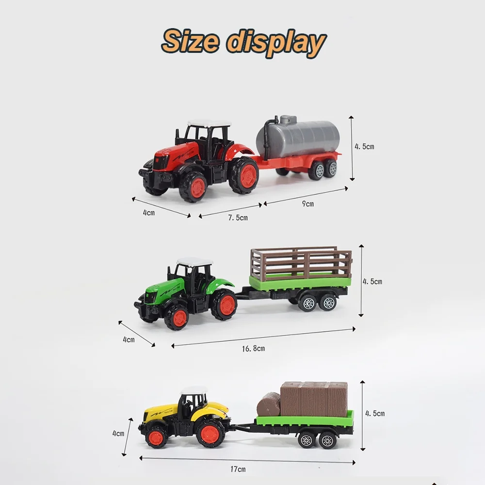 FUNNYFAIRYE 1:64 3PCS Farm Tractors Truck and Trailers Set Toy Mini Die-Cast Metal Alloy Farmer Car Vehicle Gifts for Kids Boys Girls