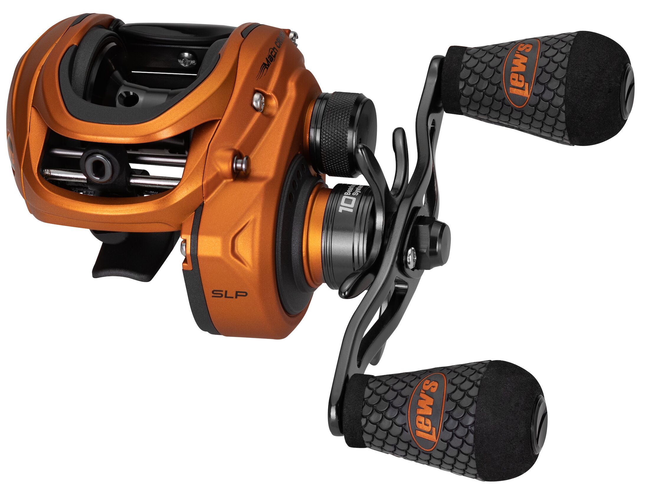 Lew's Mach Crush SLP Baitcast Fishing Reel, Left-Hand Retrieve, 7.5:1 Gear Ratio, 10 Bearing System with Stainless Steel Double Shielded Ball Bearings, Orange