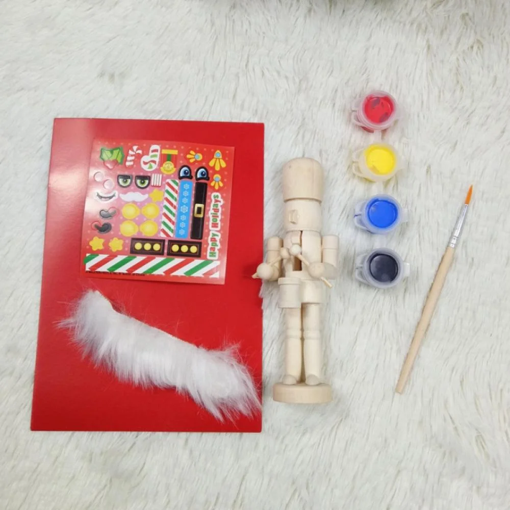 6Pcs Wooden Christmas Nutcracker Puppets Dolls DIY Blank Paint Toy Unpainted Doll For Kids DIY Christmas Gifts Home Decor
