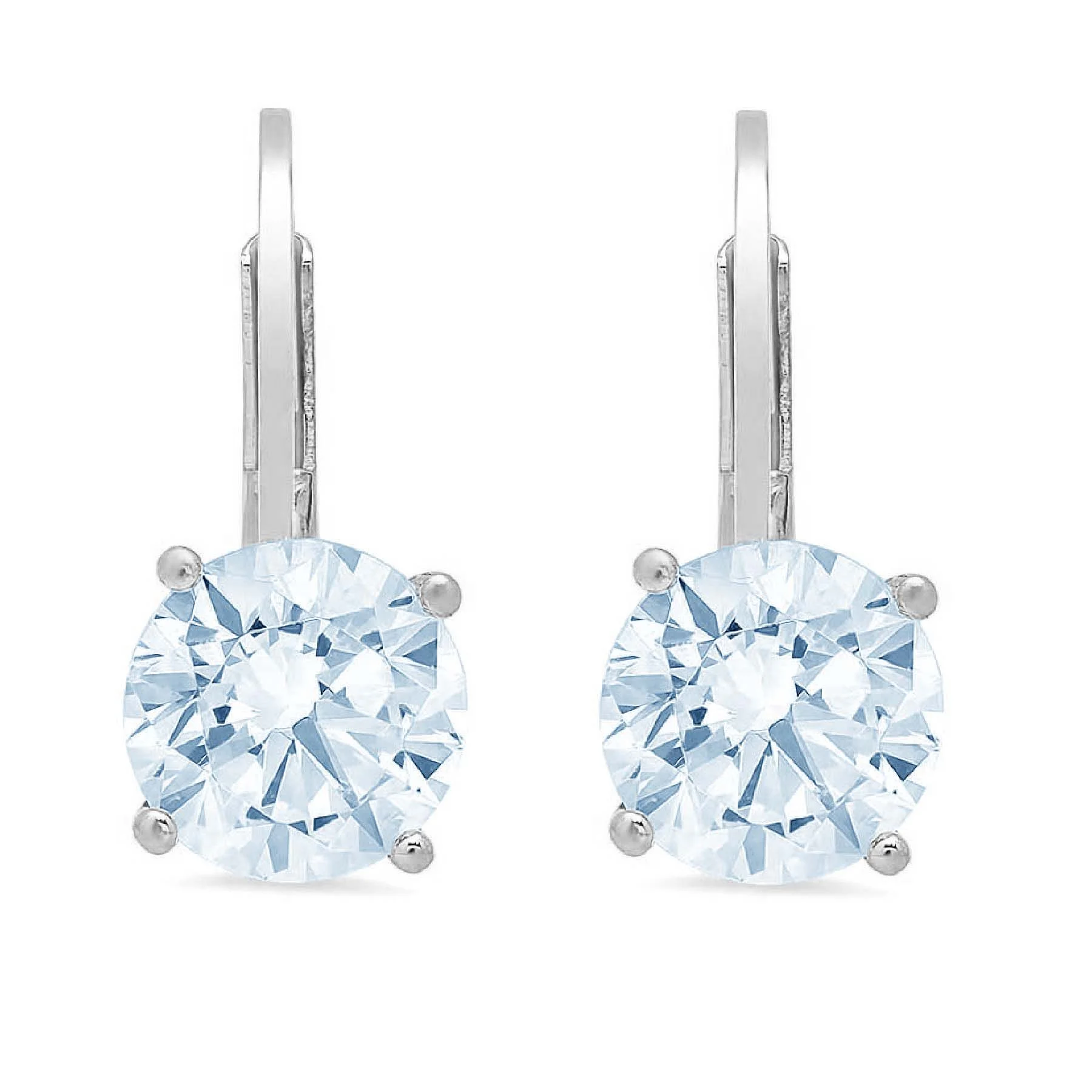 Clara Pucci 2 ct Brilliant Round Cut Drop Dangle VVS1 Genuine Conflict free Blue Simulated Diamond Real Stamped Solid 18K White Gold Earrings Lever Back