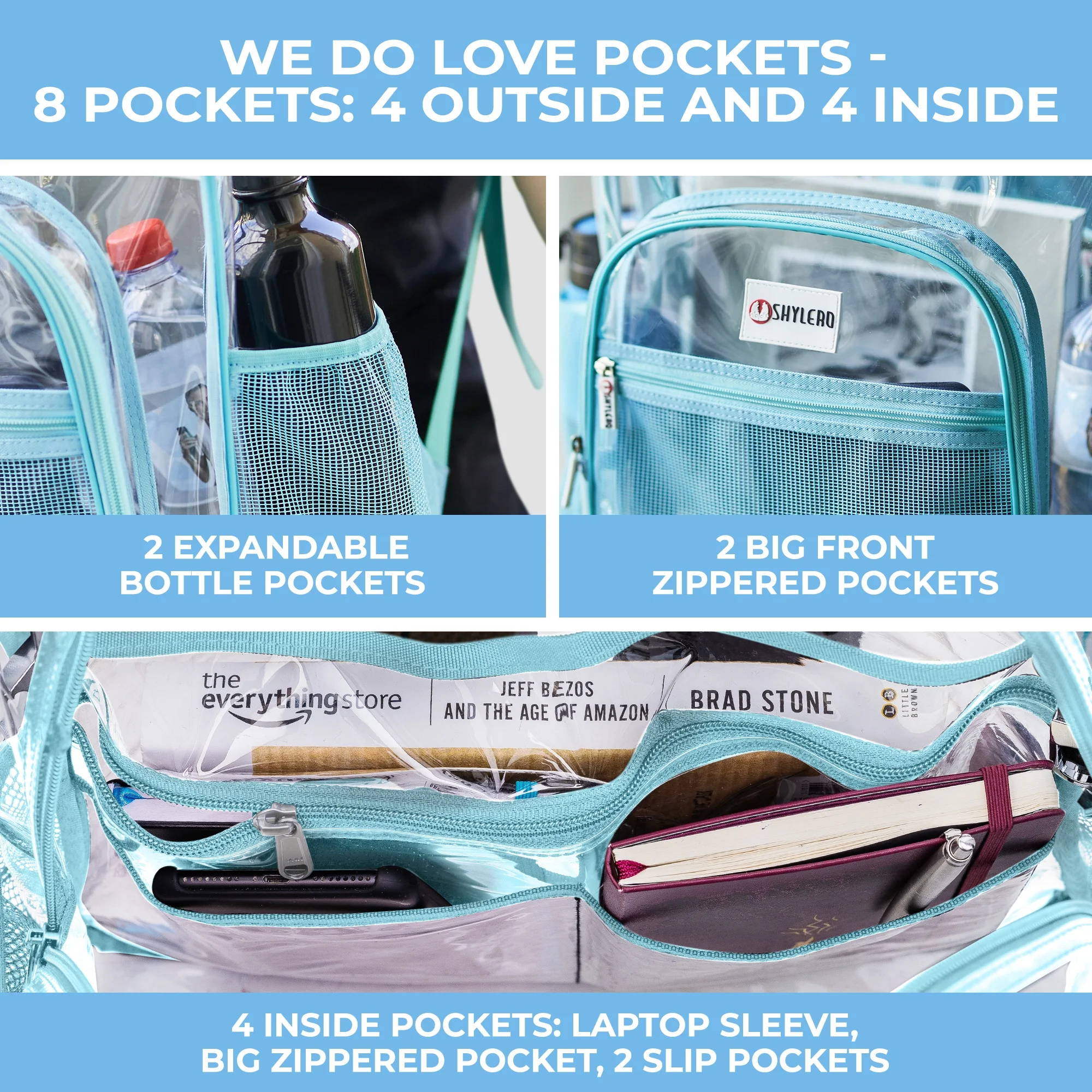 Clear Backpack For Work and School XL (32 L) | TSA Lock | 2-WAY Zip | Transparent PVC | H18